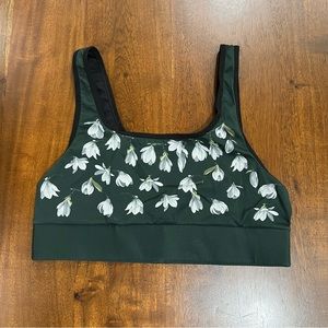 COR by UltraCor Snowdrops Floral Print Scoop Neck Sports Bra Size Large